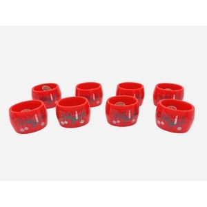 8 Vintage Christmas Napkin Rings by Reed Acrylic Red Holiday Decor Ornament Snow